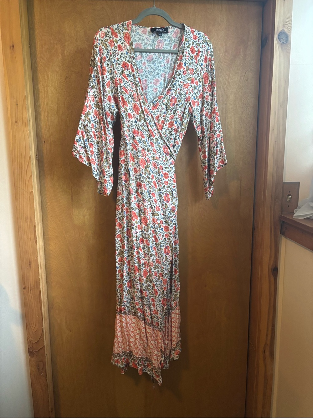 Floral Wrap Maxi Dress in Coral & Green